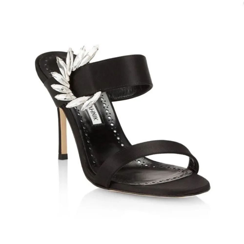 Manolo Blahnik Chivela 90MM Crystal-Embellished Satin Sandals size 39